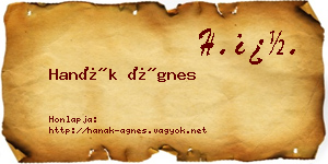 Hanák Ágnes névjegykártya